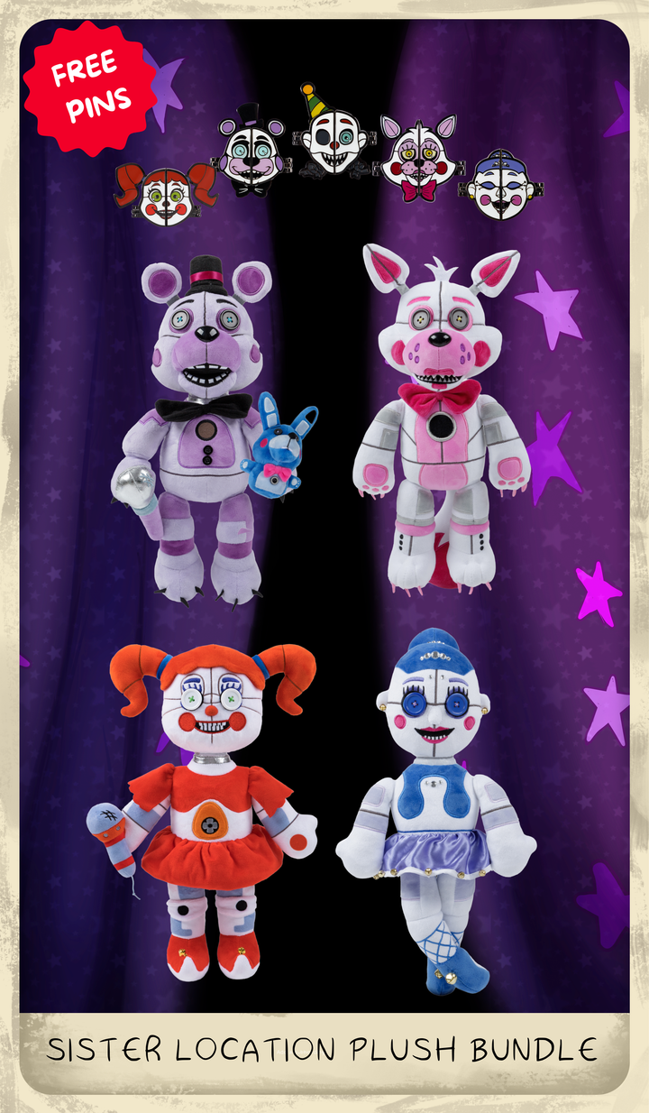 Sister Location Plush Bundle + FREE Articulated Enamel Pins!